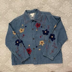 Studio Works Blue Floral Embroidered Jean Jacket